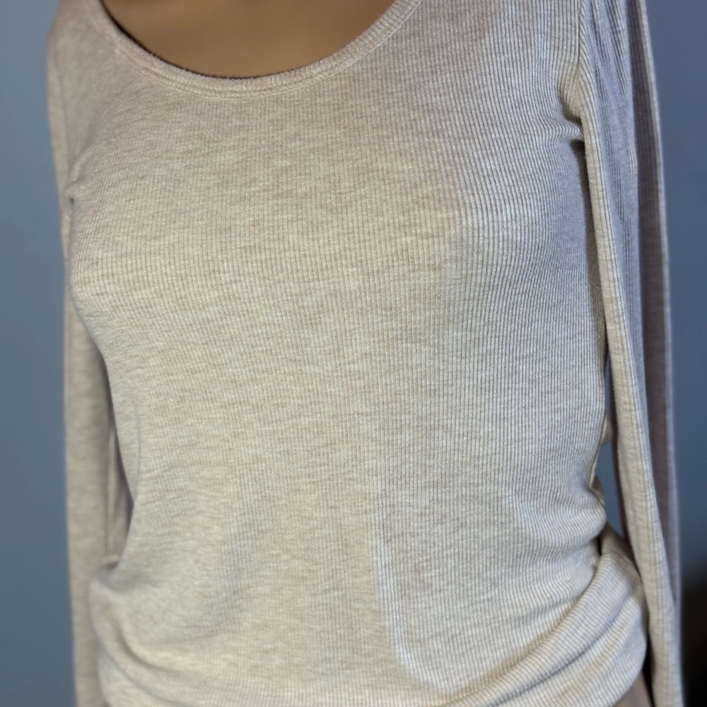 LOFT Tan Ribbed Knit Top